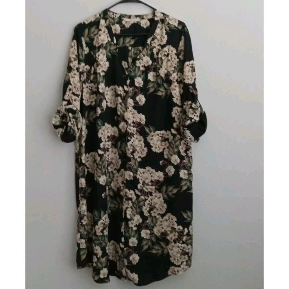 41 Hawthorne Kimona Robe Tunic Top Multicolor Floral Long Sleeve Button Women XL